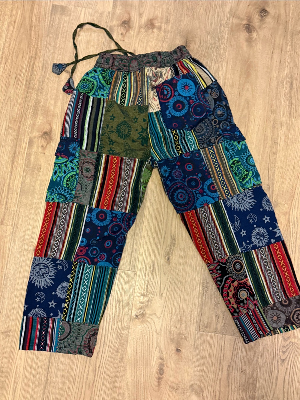 Rising International Patchwork Cargo Pants in Green, Blue, Red, Tan - Picture 7 of 8